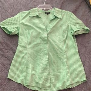 cute green striped shirt sleeve button down